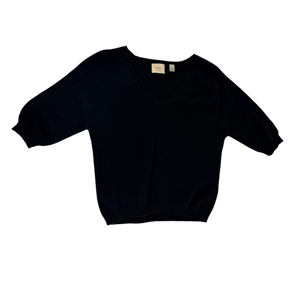 Elie Tahari Black 100% Cashmere V-Neck Short Sleeve Sweater Womens Small